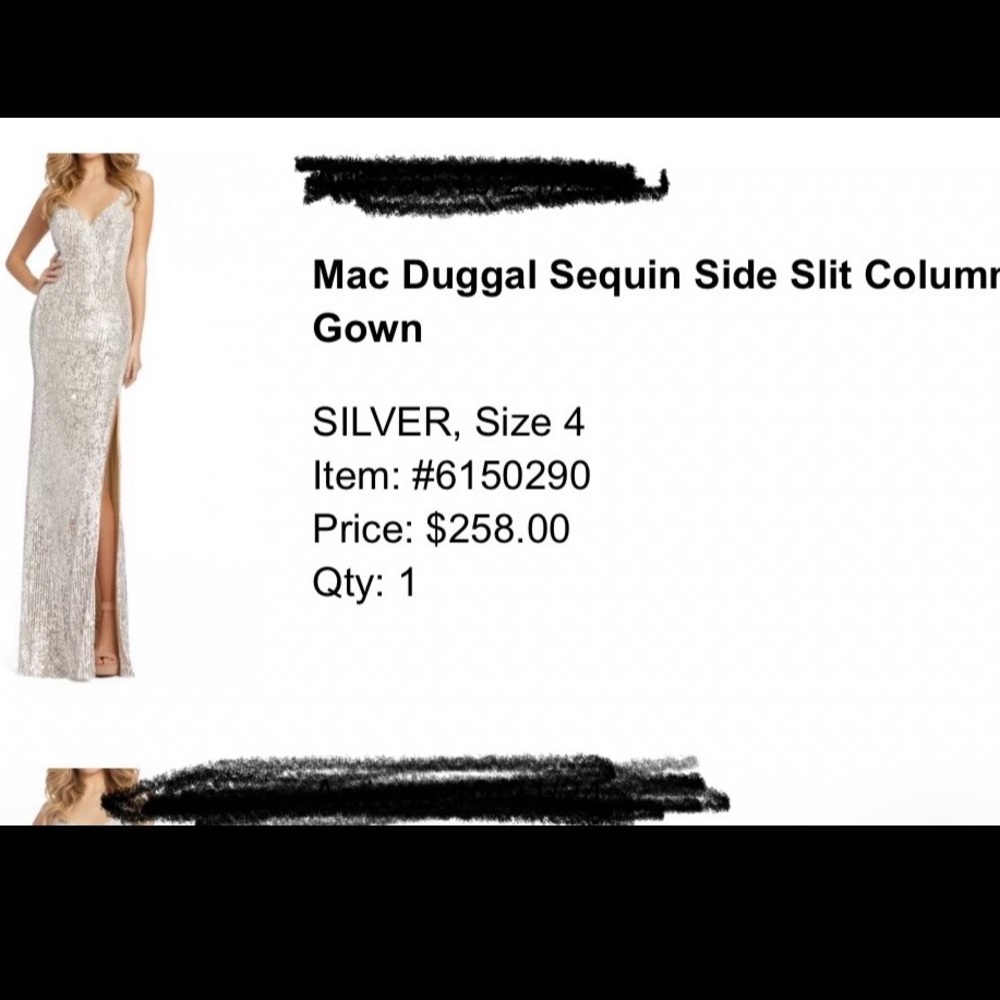 Mac Duggal Sequin Side Slit Column Gown – Silver (Size 4) – $258